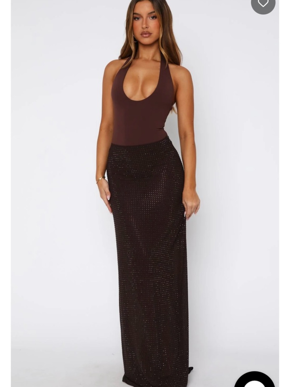 Brown Maxi Skirt with Sparkle Detail